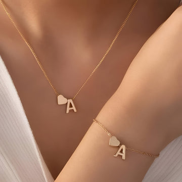 Conjunto de joias em coração inicial - conjunto de joias Initial Love