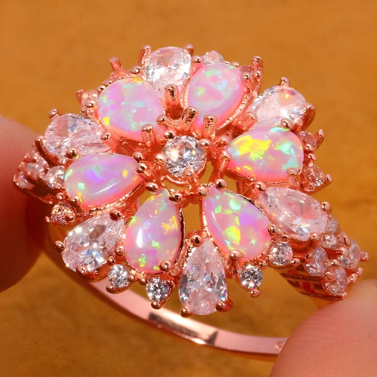 Rian – Bague fina flor em opala de fogo