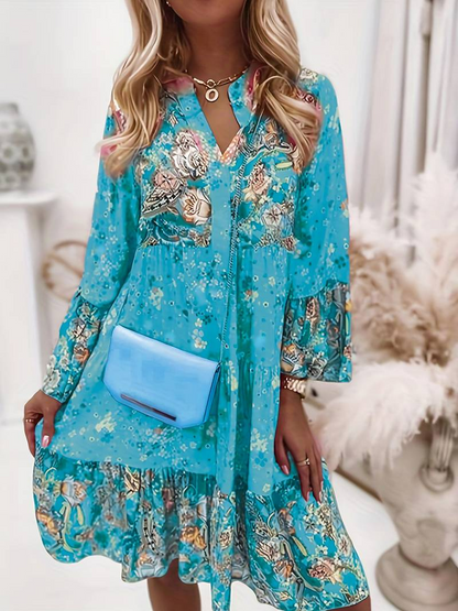 Liora – Bohemian dress with flowing cut and floral grace