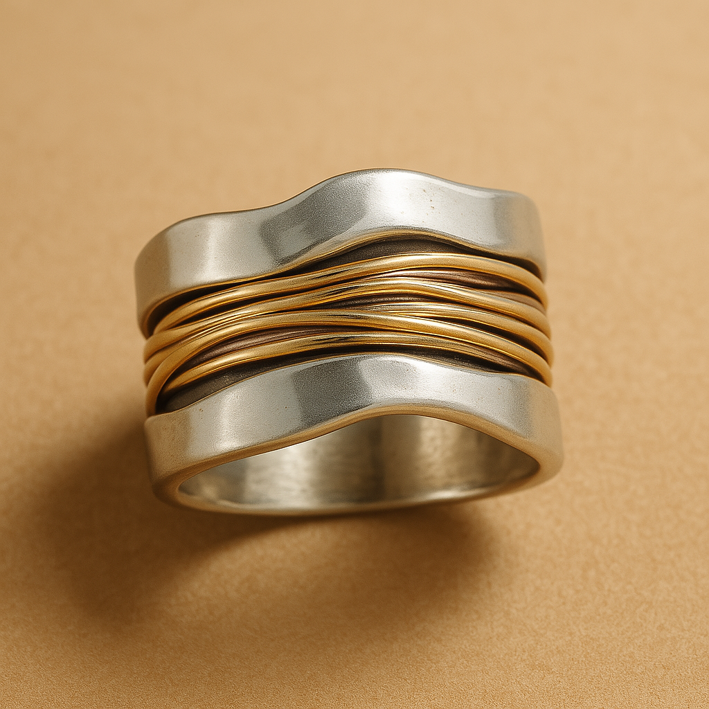 Thalia – Bague em prata com fios de ouro entrelaçados