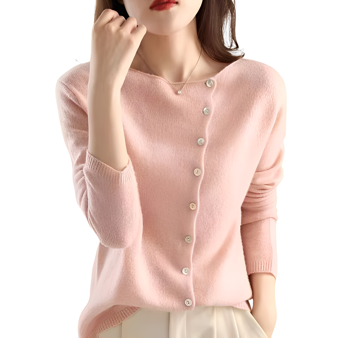 Joann - Suéter feminino leve e fashion com botões
