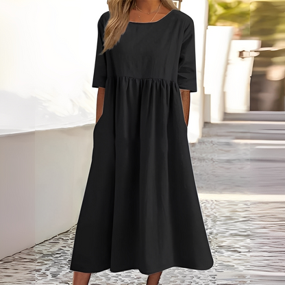 Sylvette - Vestido de algodão para mulher com decote redondo