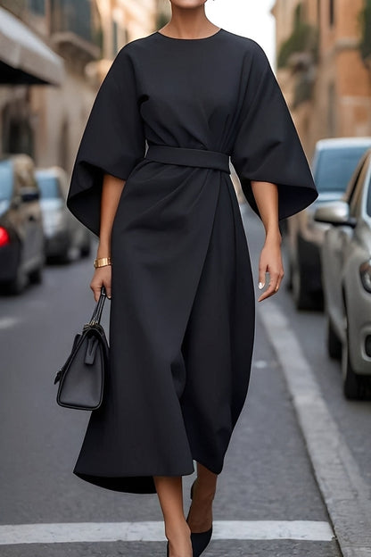 Nicole - Elegante Vestido Midi com Mangas Lanterna para Mulheres