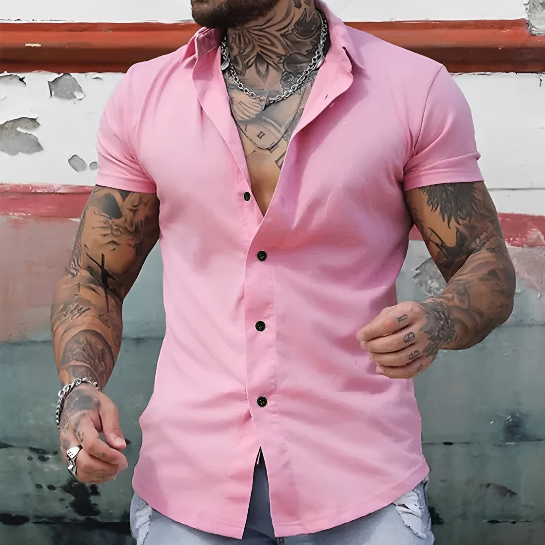 Mark - Camisa casual de manga curta e corte slim para homens