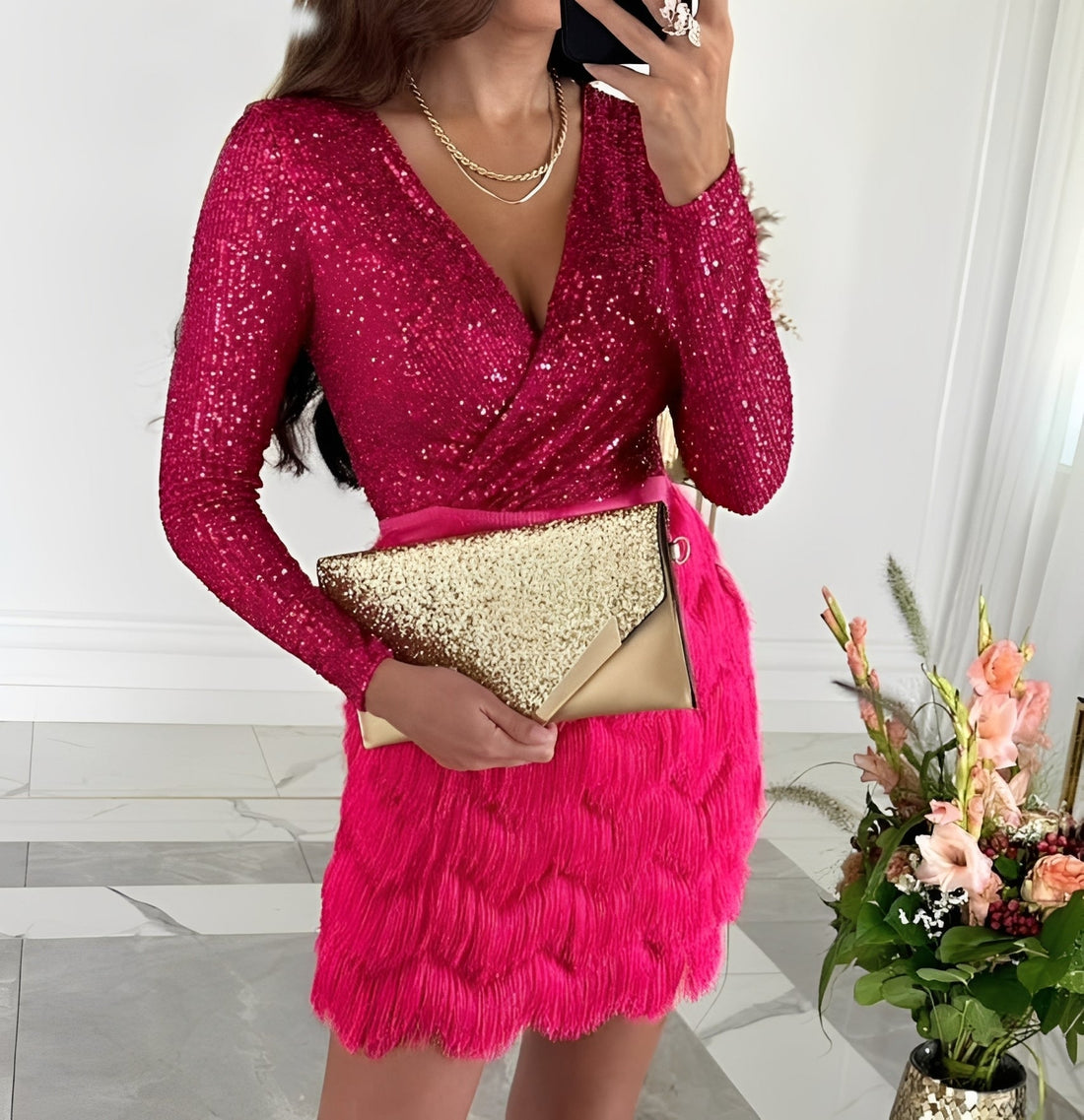 Isabelle - Vestido Mini Elegante com Glitter