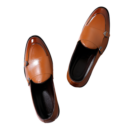 Bryan - Formal men's leather slip-on shoes with double buckle