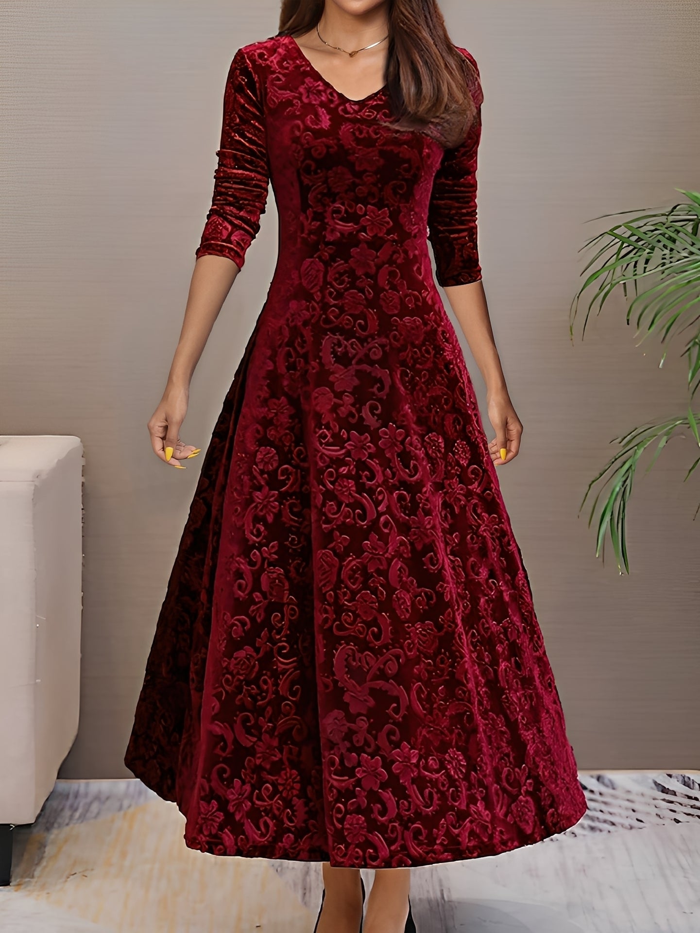 Arianna - Elegant evening gown with long sleeves for women