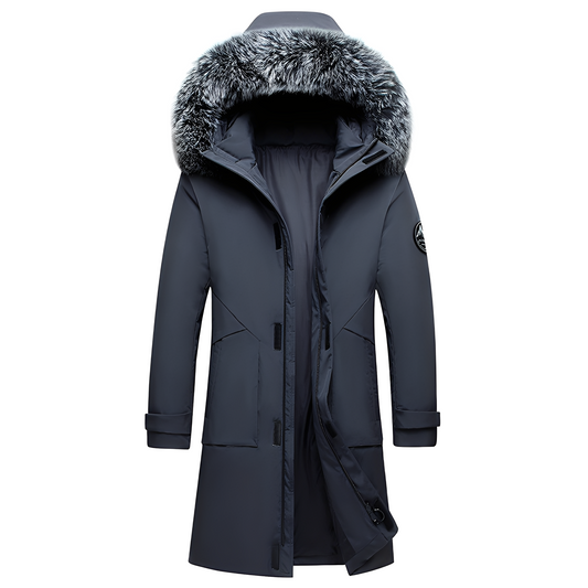 Crosby - Feather coat with fur hood for men