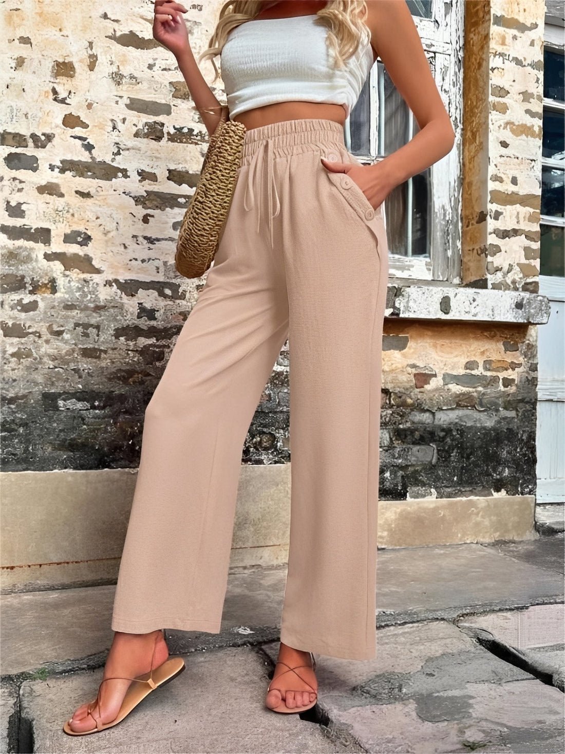 Allie - Calças elegantes, de cintura alta e caimento solto para mulheres