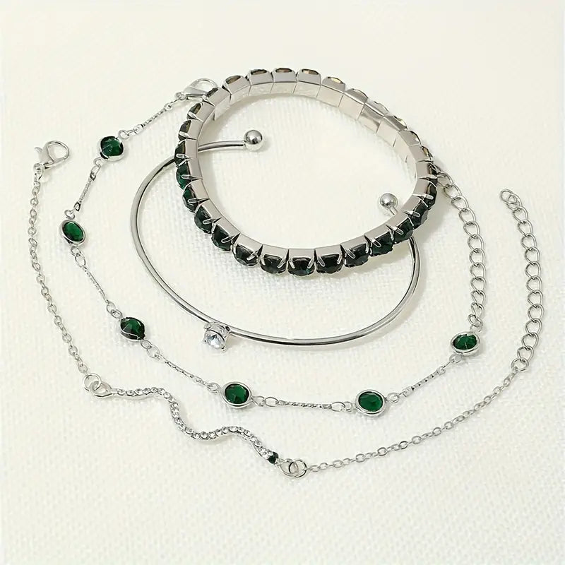 Camille – Conjunto de braceletes elegantes com pedras verdes