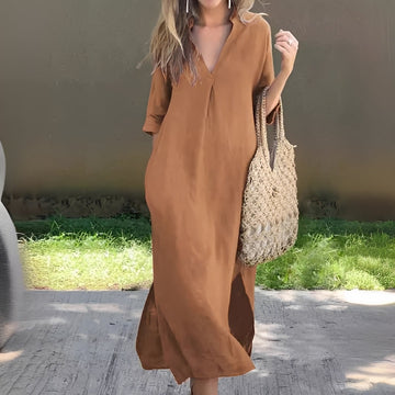Lucie - Vestido casual e solto com decote em V para mulheres