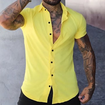 Mark - Camisa casual de manga curta e corte slim para homens