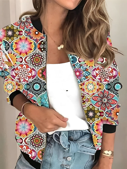 Elsie - Jaqueta elegante com fecho e padrão de flores para mulheres
