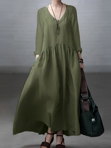 Lindy - Vestido casual e solto com decote em V para mulheres