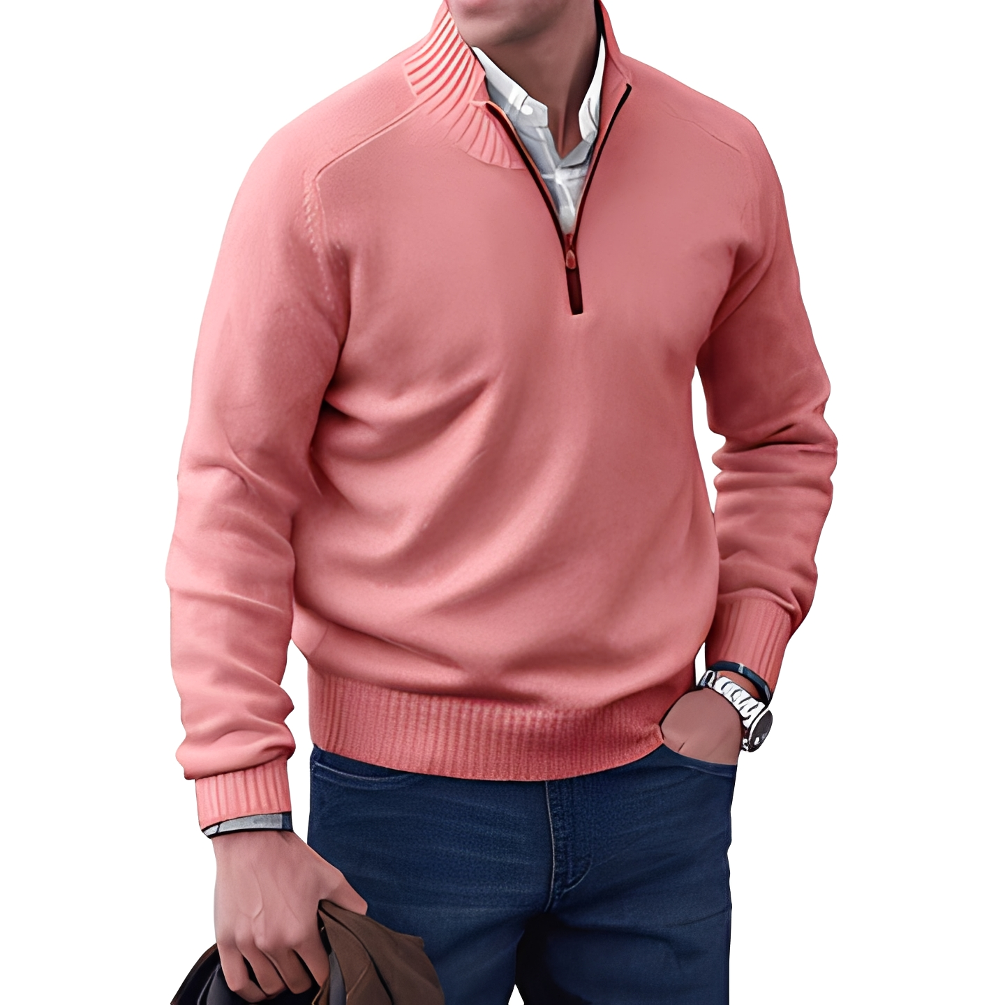 Khirvy - Elegant pullover with half zipper for man