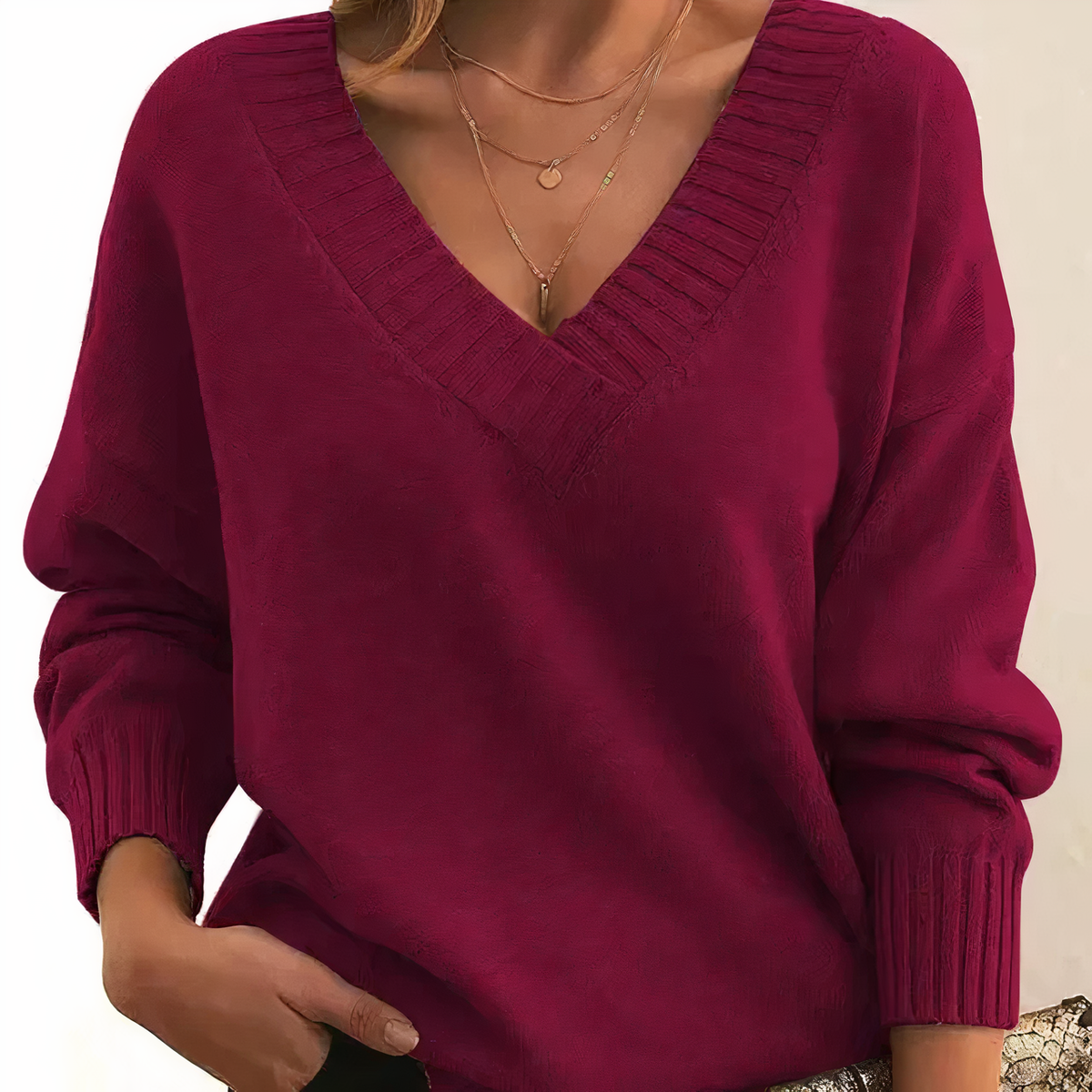 Herbst - Pulôver elegante e quente com decote em V