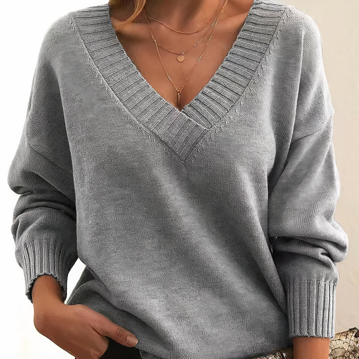 Herbst - Pulôver elegante e quente com decote em V