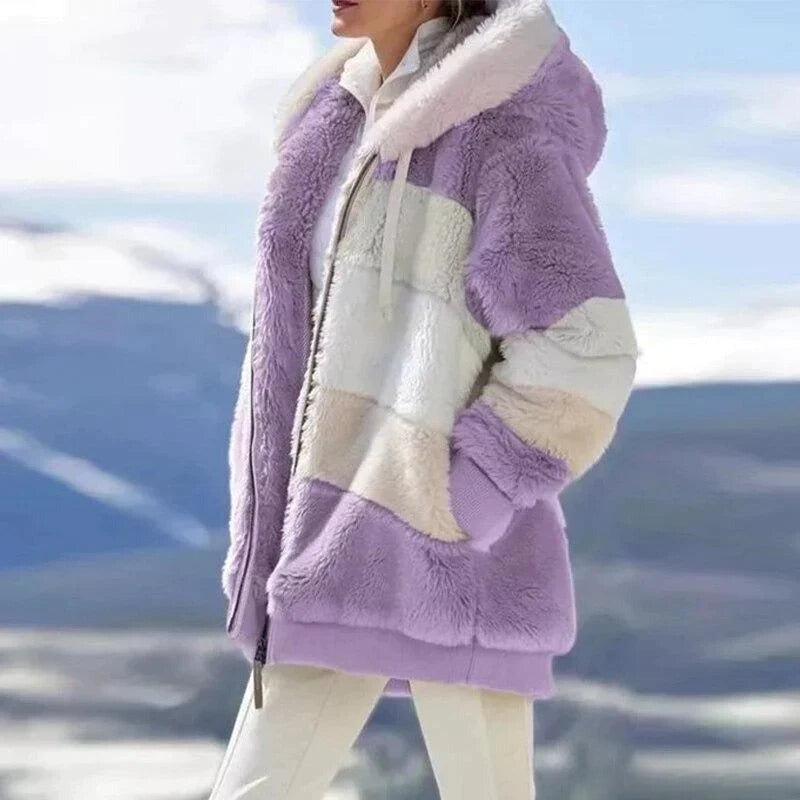 Alice – Casaco com capuz em tweed aconchegante com forro de lã