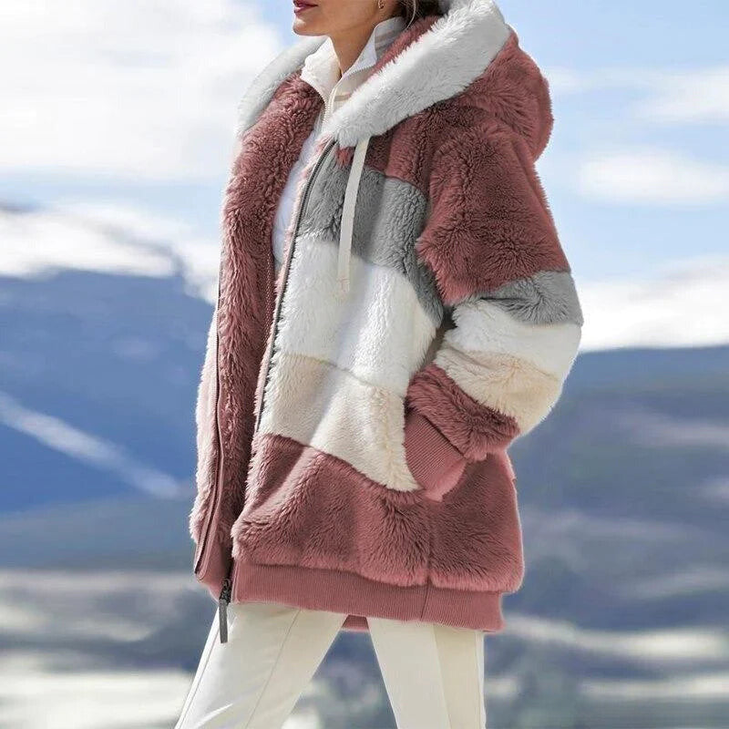 Alice – Casaco com capuz em tweed aconchegante com forro de lã