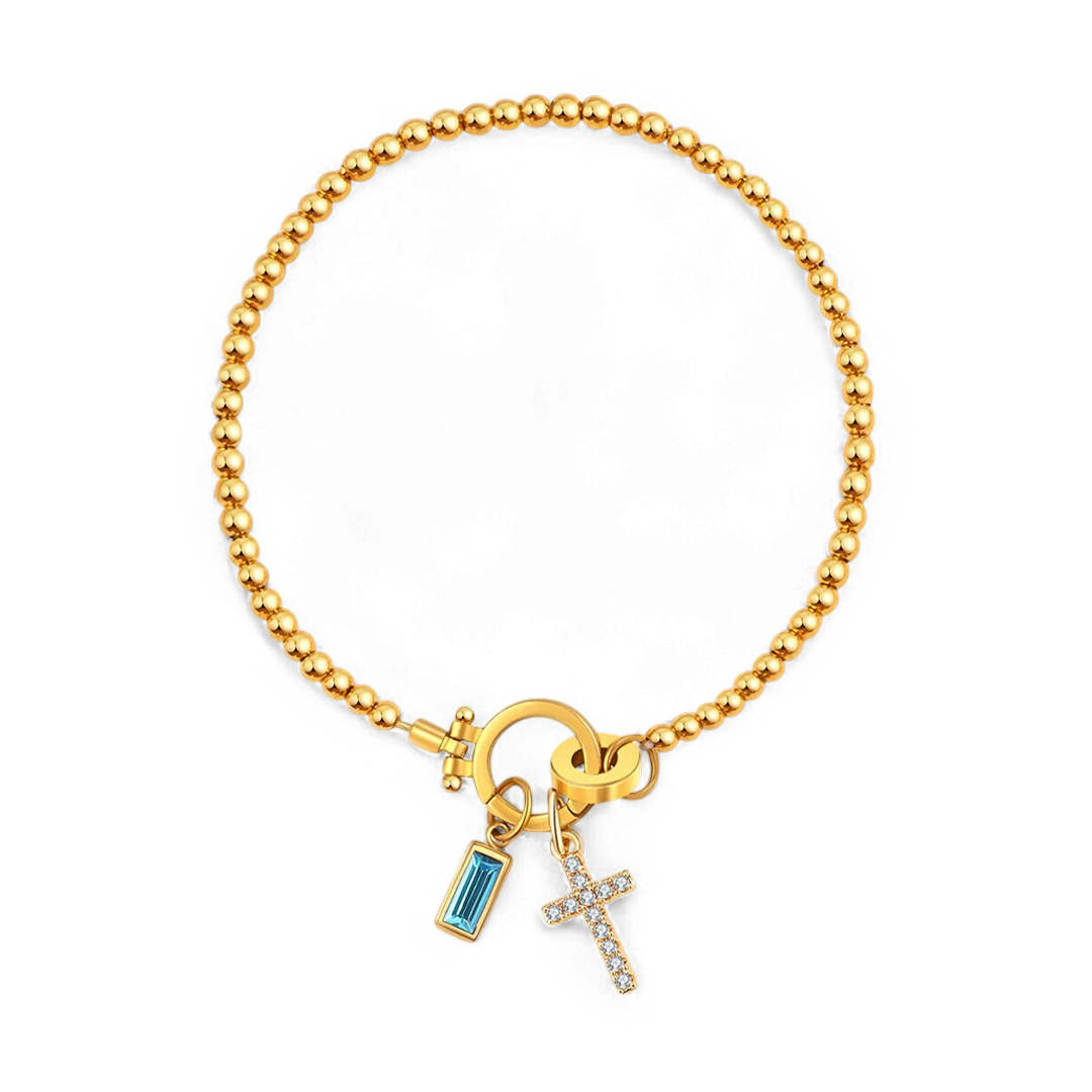 Eli – Pulseira com pedra do mês de nascimento e pendente de cruz