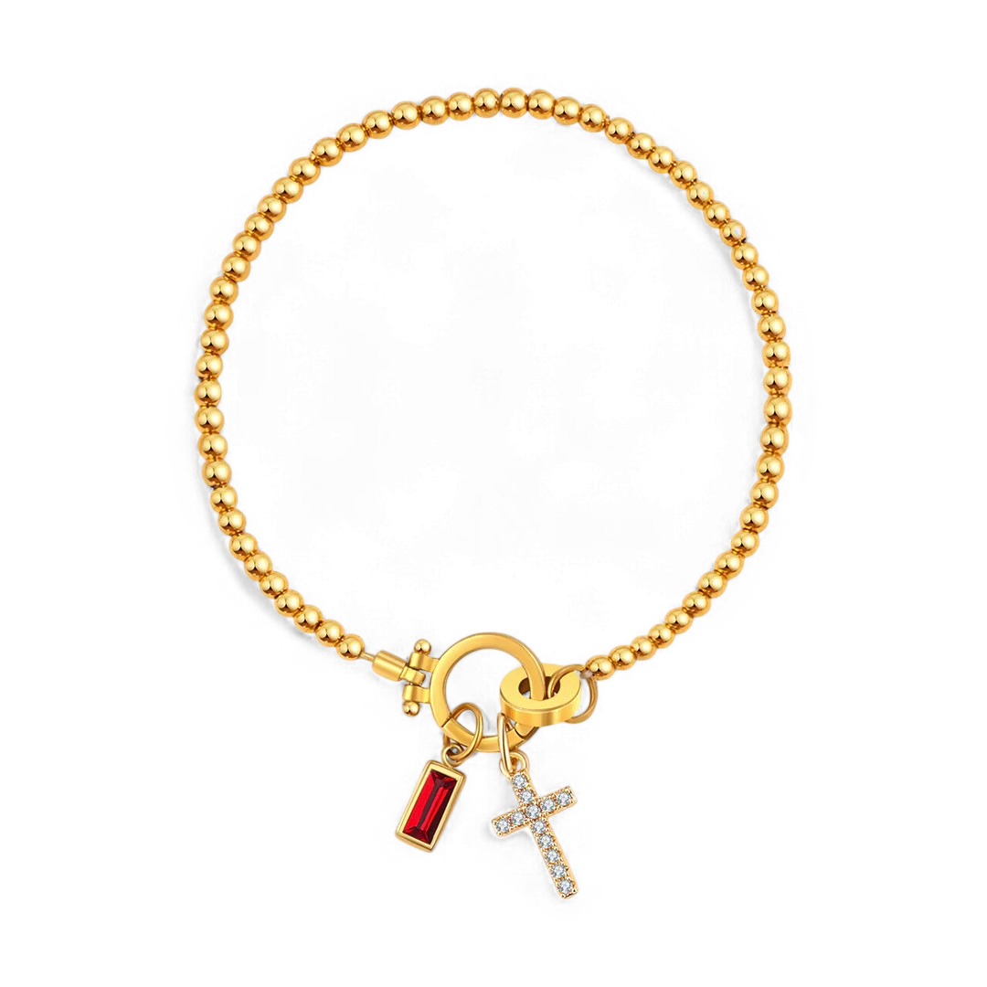 Eli – Pulseira com pedra do mês de nascimento e pendente de cruz