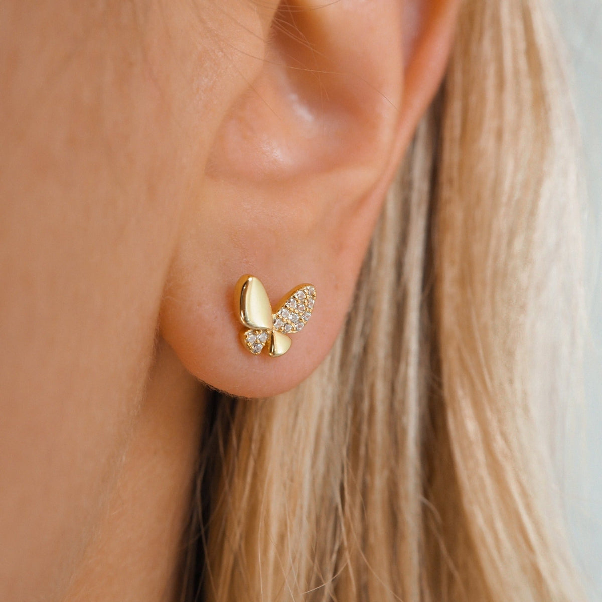 Brincos borboleta com cristais Pave