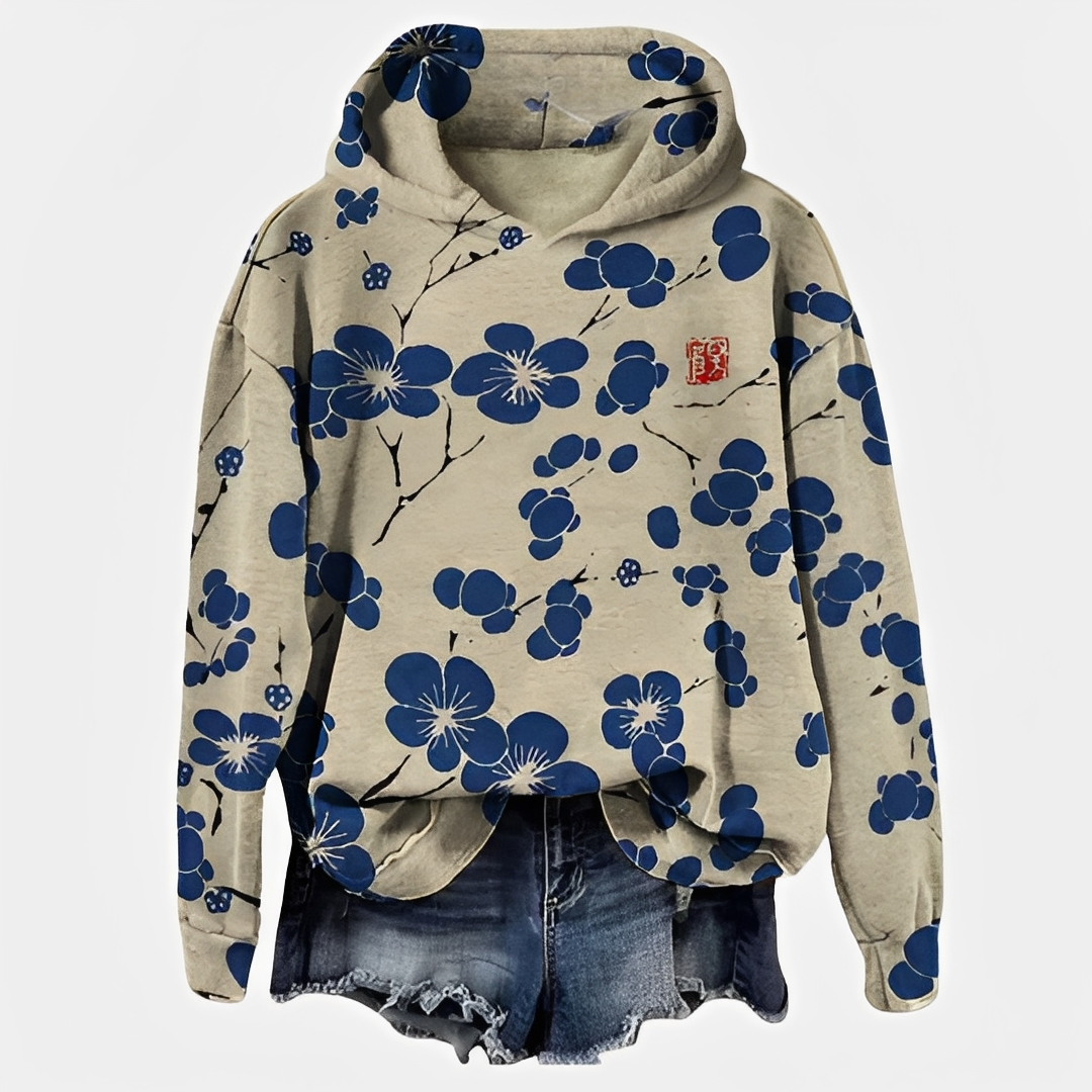 Emelyn - Moletom com capuz floral elegante para mulher