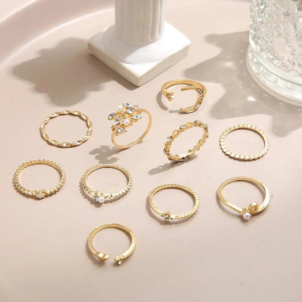 Savana – Conjunto de 10 anéis boho em tons prateados e dourados