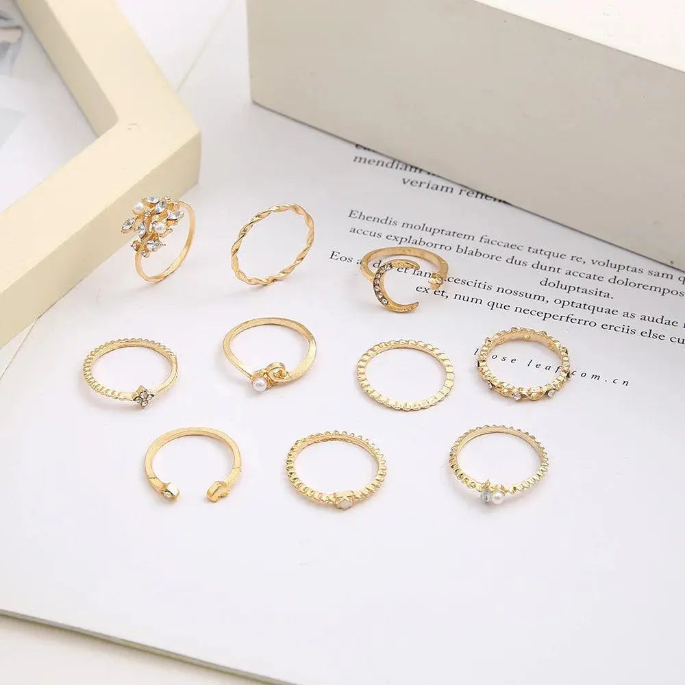 Savana – Conjunto de 10 anéis boho em tons prateados e dourados