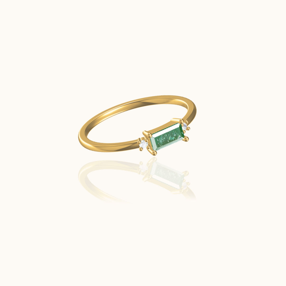 Fen - Bague baguette douce avec détail vert