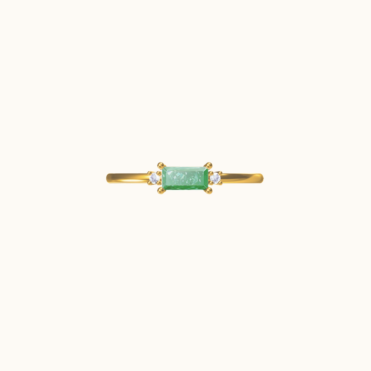 Fen - Bague baguette douce avec détail vert