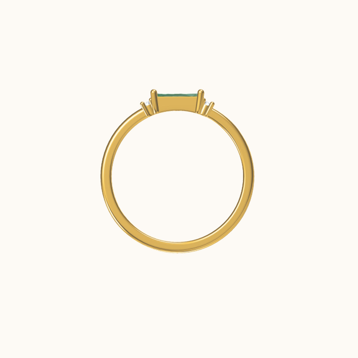 Fen - Bague baguette douce avec détail vert
