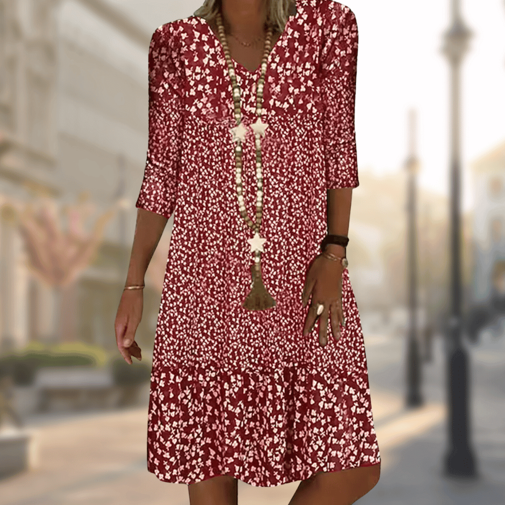 Vestido Midi Feminino com Decote em V e Estampa Floral – Vestido Elegante para Dia a Dia, Escritório & Ocasiões