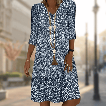 Vestido Midi Feminino com Decote em V e Estampa Floral – Vestido Elegante para Dia a Dia, Escritório & Ocasiões