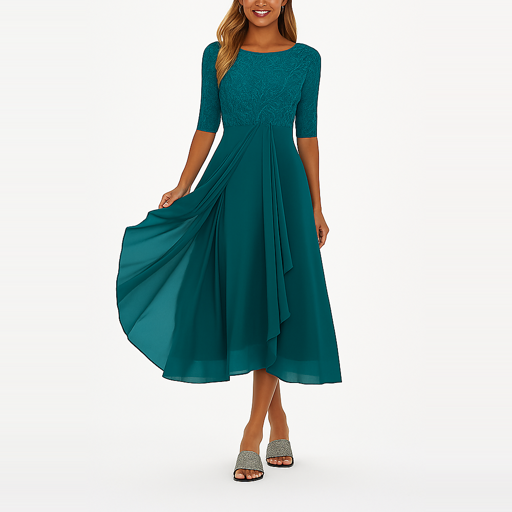 Ximena - Elegantes Vestido Feminino com Renda até o Joelho