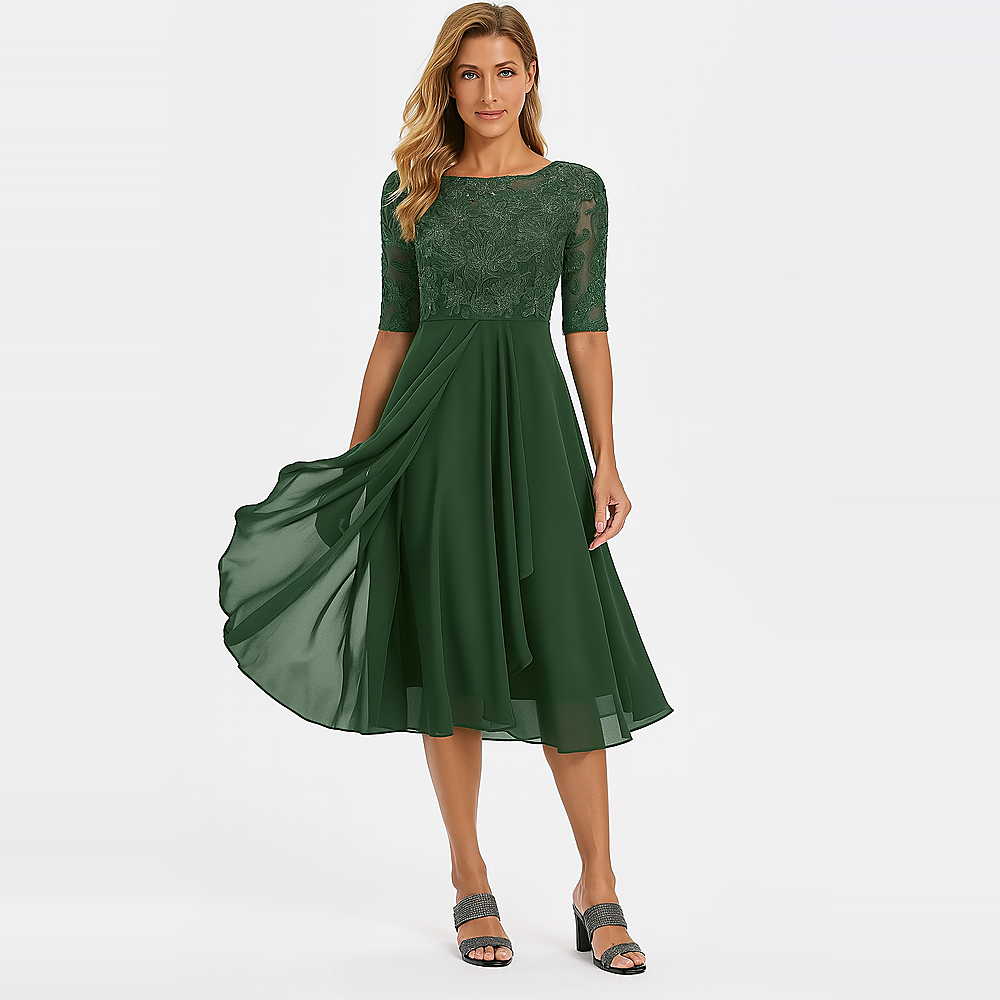 Ximena - Elegantes Vestido Feminino com Renda até o Joelho