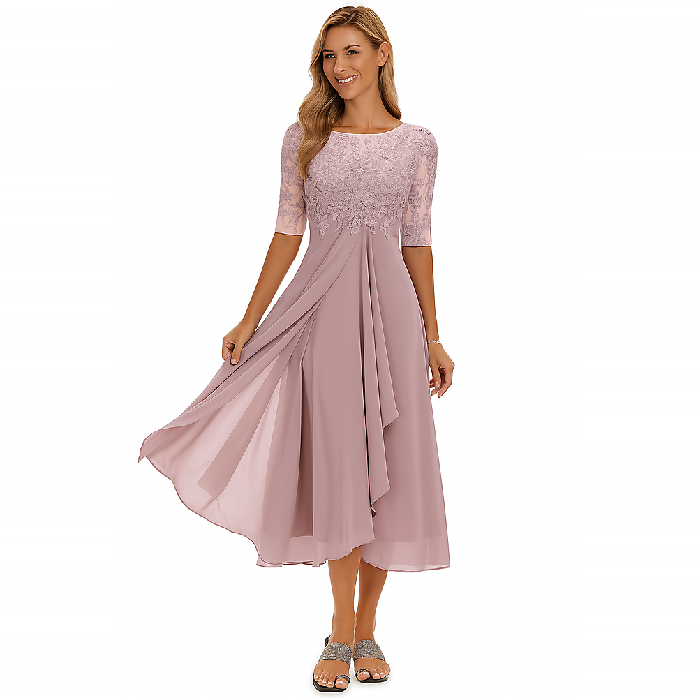 Ximena - Vestido feminino elegante com renda até o joelho