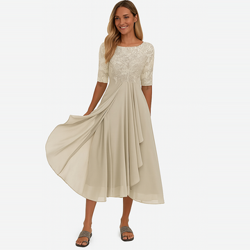 Ximena - Elegantes Vestido Feminino com Renda até o Joelho