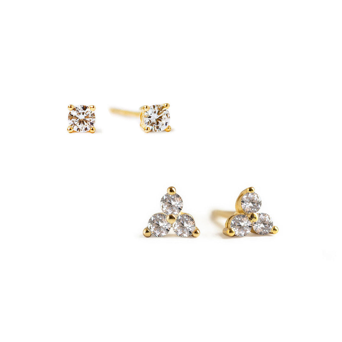 Conjunto de brincos trevo miniatura com pavé