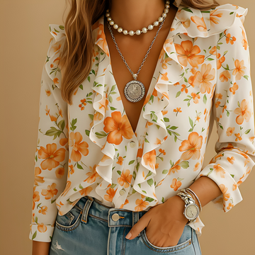 Aleida - Blusa Feminina Estilosa com Mangas Longas e Babados