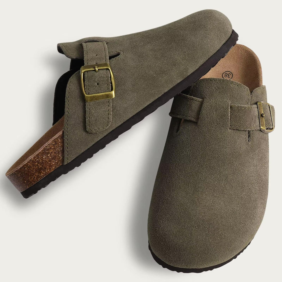 Sandálias de Camurça Estilo Boston – Tamancos Femininos Slip-On com Palmilha Ergonómica
