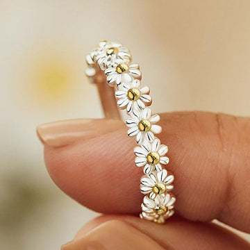 Flavia – Bague ajustável margarida em prata esmaltada