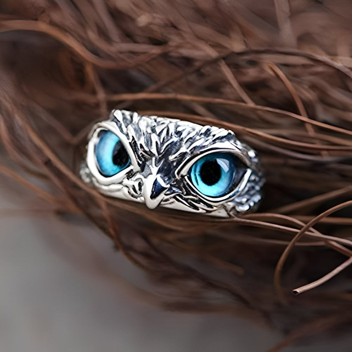 Brianna – Bague ajustável da sorte com coruja em prata e opala