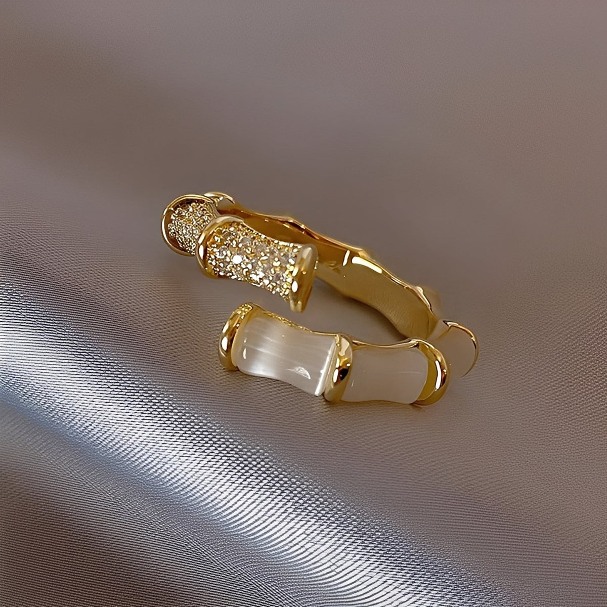 Lysiane – Bague ajustável em forma de bambu em ouro