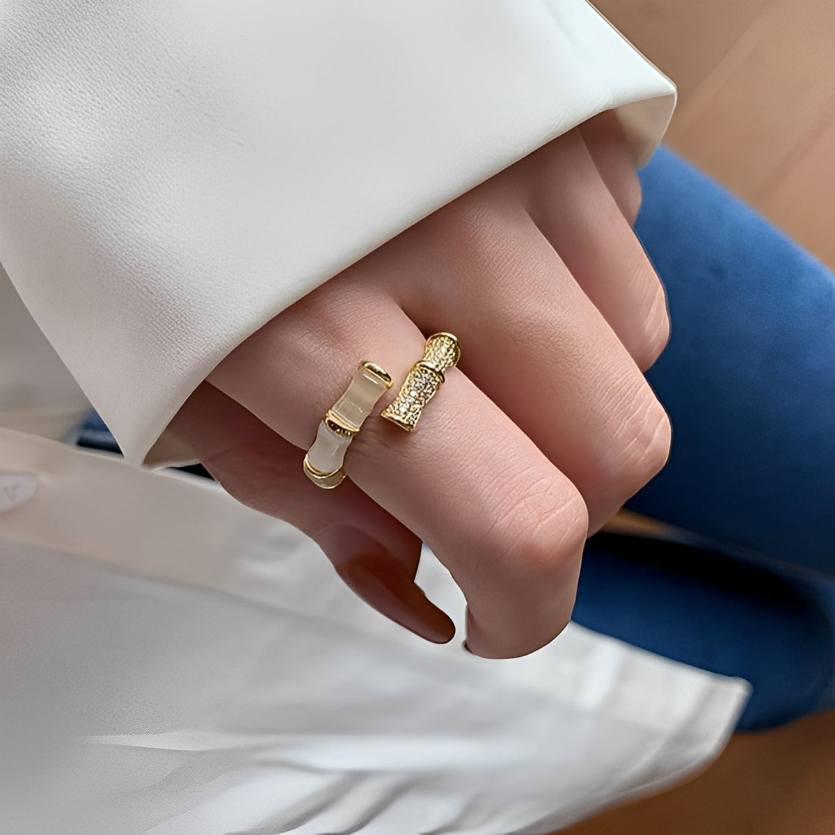 Lysiane – Bague ajustável em forma de bambu em ouro