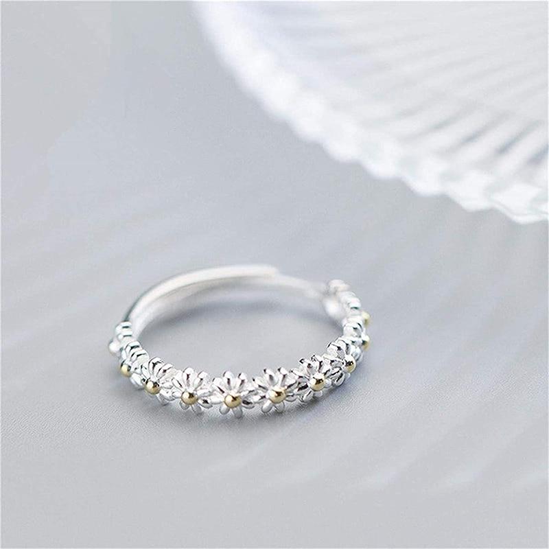 Flavia – Bague ajustável margarida em prata esmaltada