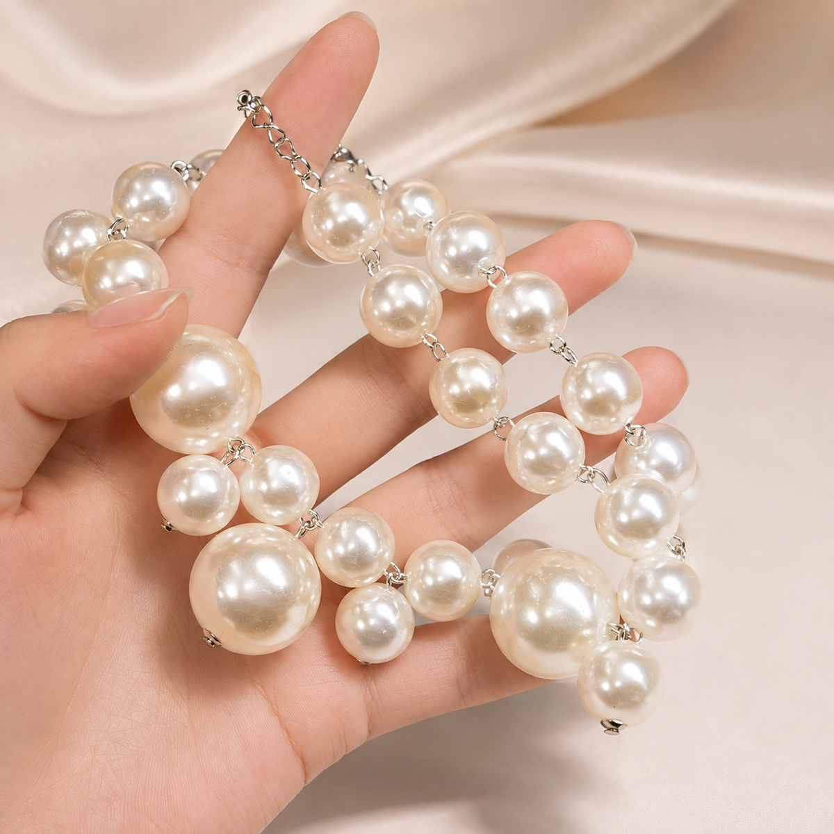Lucie – Colar de luxo leve com grandes e pequenas pérolas