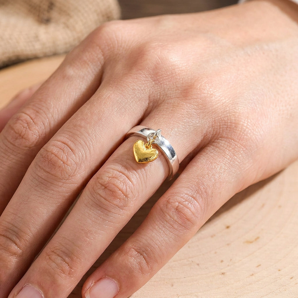 Maelie – Bague em prata com coração móvel estilo retrô
