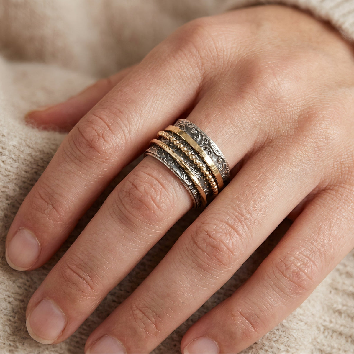 Cherilyn – Bague antiga vintage em ouro e prata