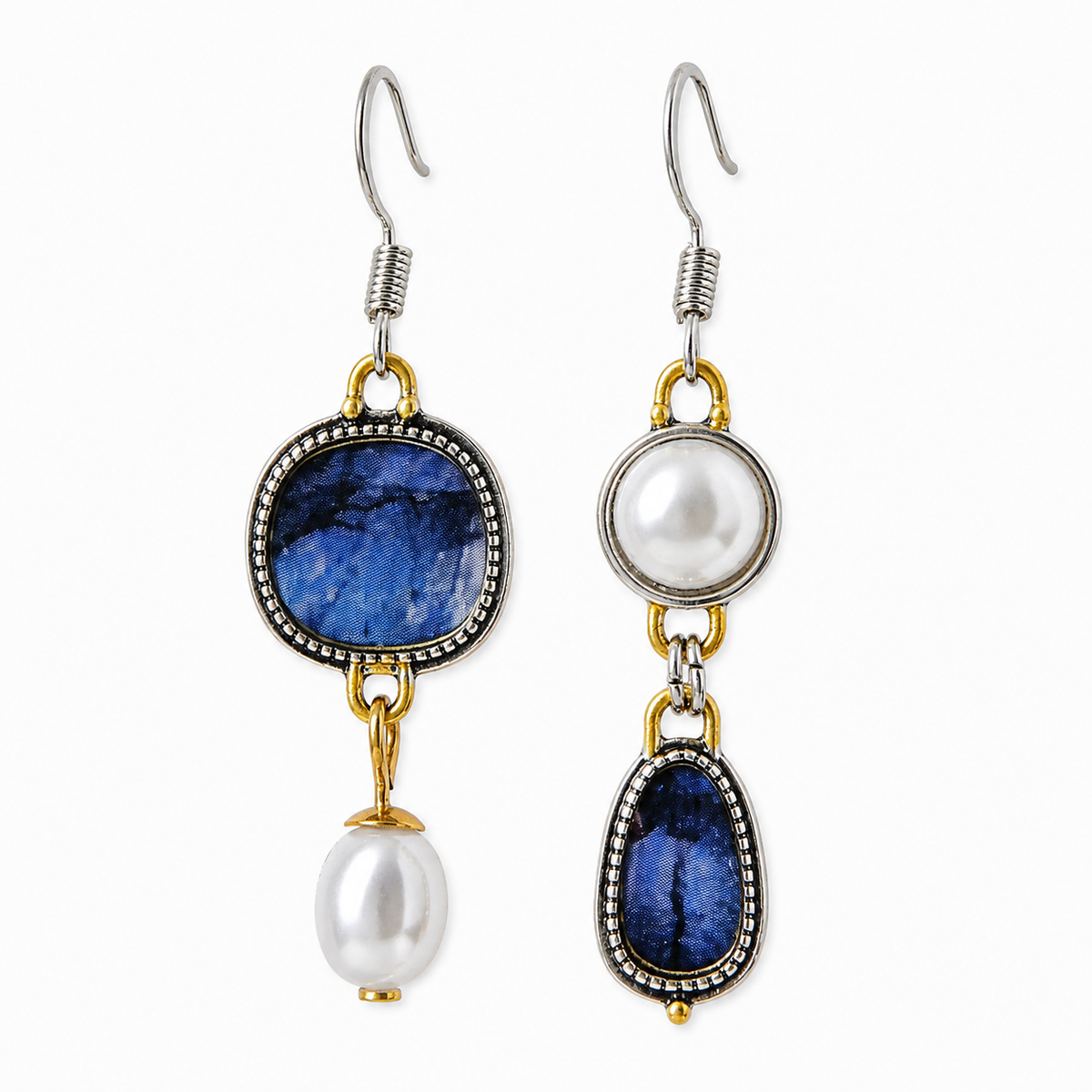 Maelis – Brincos vintage em pedra azul e pérolas